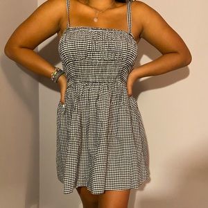 Gingham Print Scrunch Mini Dress with Ties